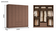 Linea Series - 2200mm Grand Framed Wardrobe - Extra-Tall Six-Door Closet with Drawers