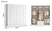 Linea Series - 2200mm Grand Framed Wardrobe - Extra-Tall Six-Door Closet with Drawers