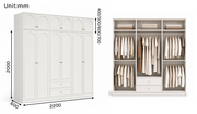 Alto Series - 2200mm Grand Arched Wardrobe - Six-Door Closet with Overhead Storage and Drawers