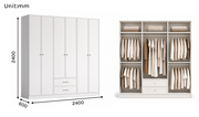 Linea Series - 2400mm Full-Wall Framed Wardrobe - Extra-Tall Six-Door Storage System with Drawers