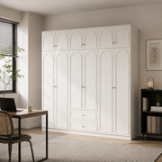 Alto Series - 2200mm Grand Arched Wardrobe - Six-Door Closet with Overhead Storage and Drawers