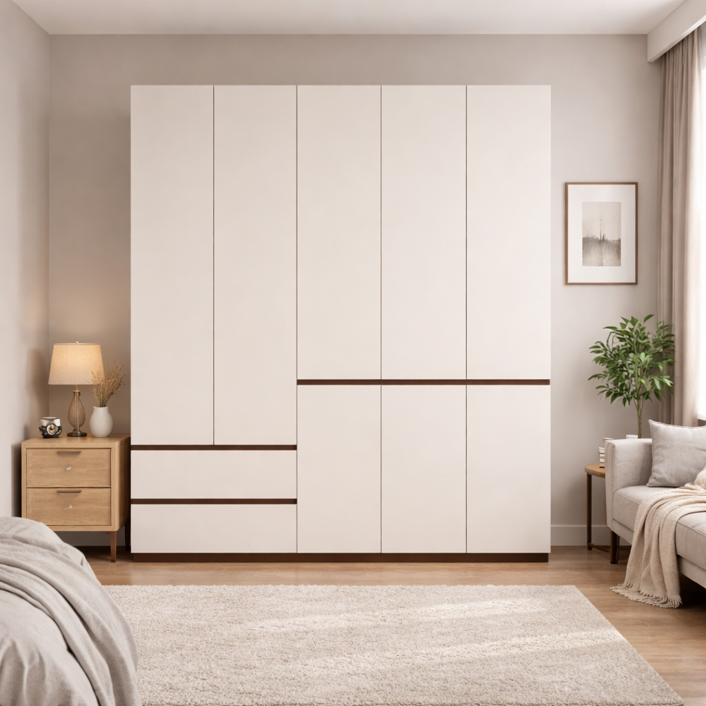 2m Grand Modern Wardrobe - Handleless Geometric White Closet System