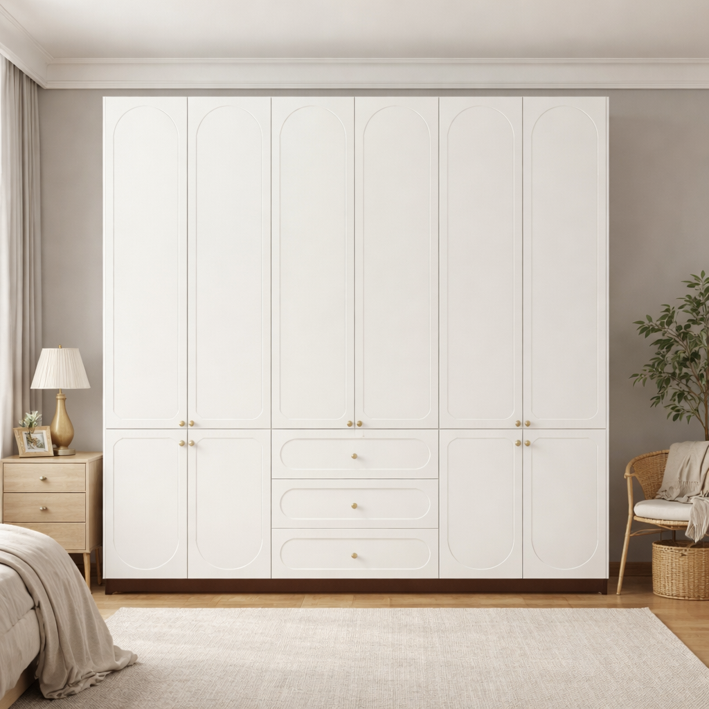 2.2m Bedroom Wardrobe - Grand French Cream Style 2.2m Wall-to-Wall Closet