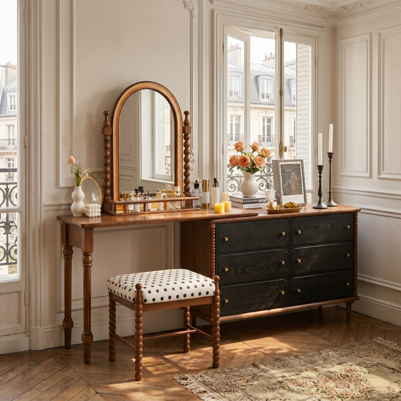 Milade Series - V1200mm + C1200mm | French Vintage Dressing Table with Drawers