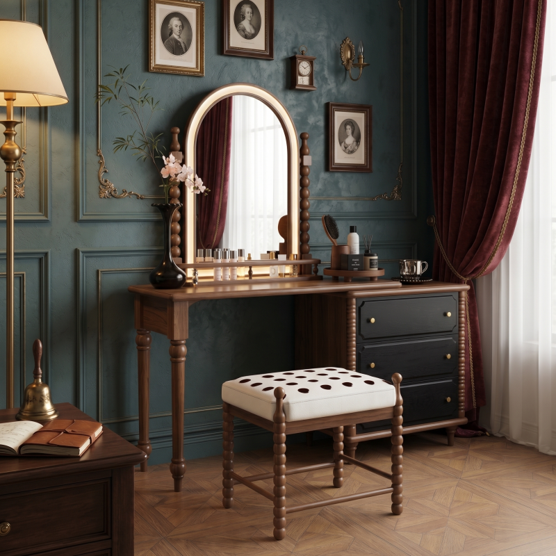 Milade Series - V1000mm + C600mm | French Vintage Dressing Table with Drawers