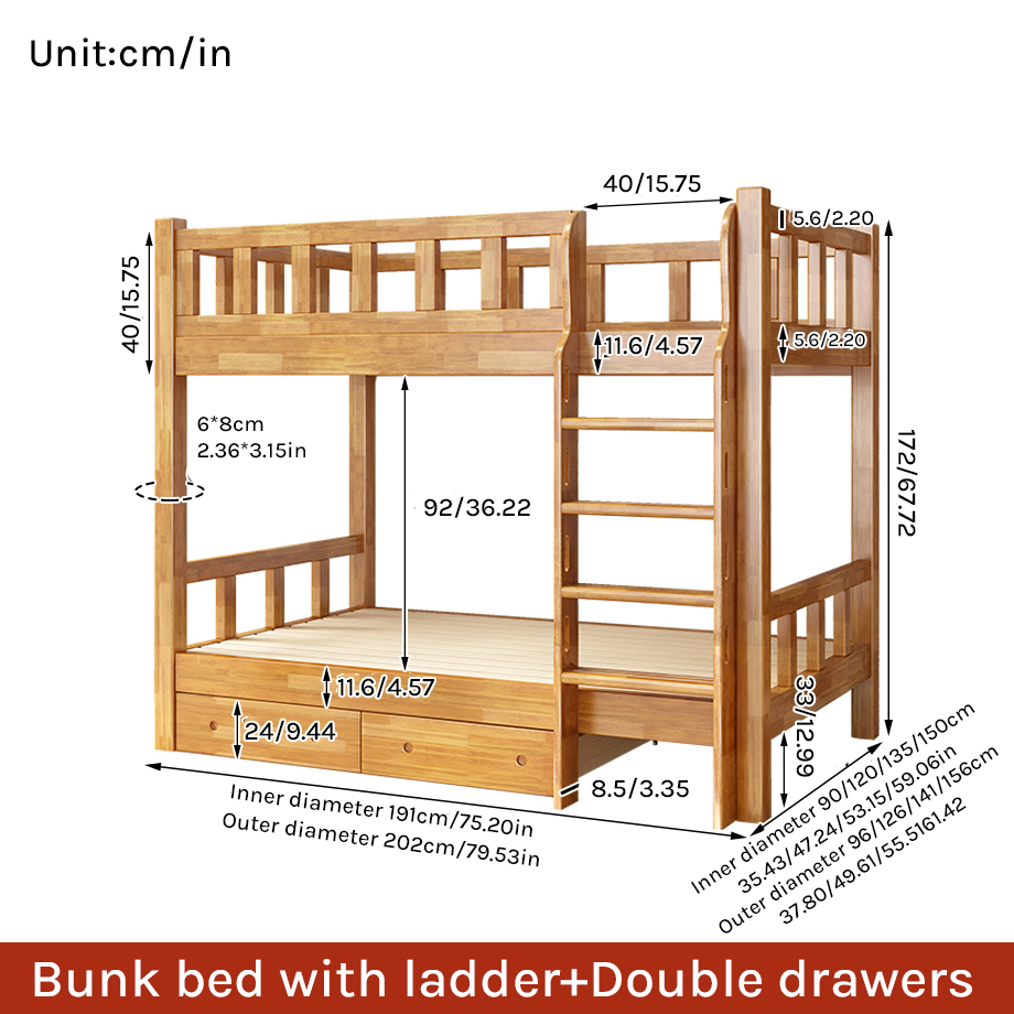 Solid Wood Space-Saving Bunk Bed for Adults & Dorms