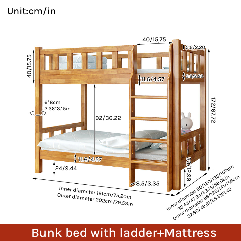 Solid Wood Space-Saving Bunk Bed for Adults & Dorms