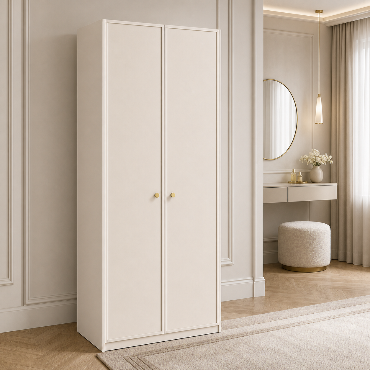 Linea Series - 800mm Compact Framed Wardrobe - Extra-Tall Minimalist Two-Door Closet