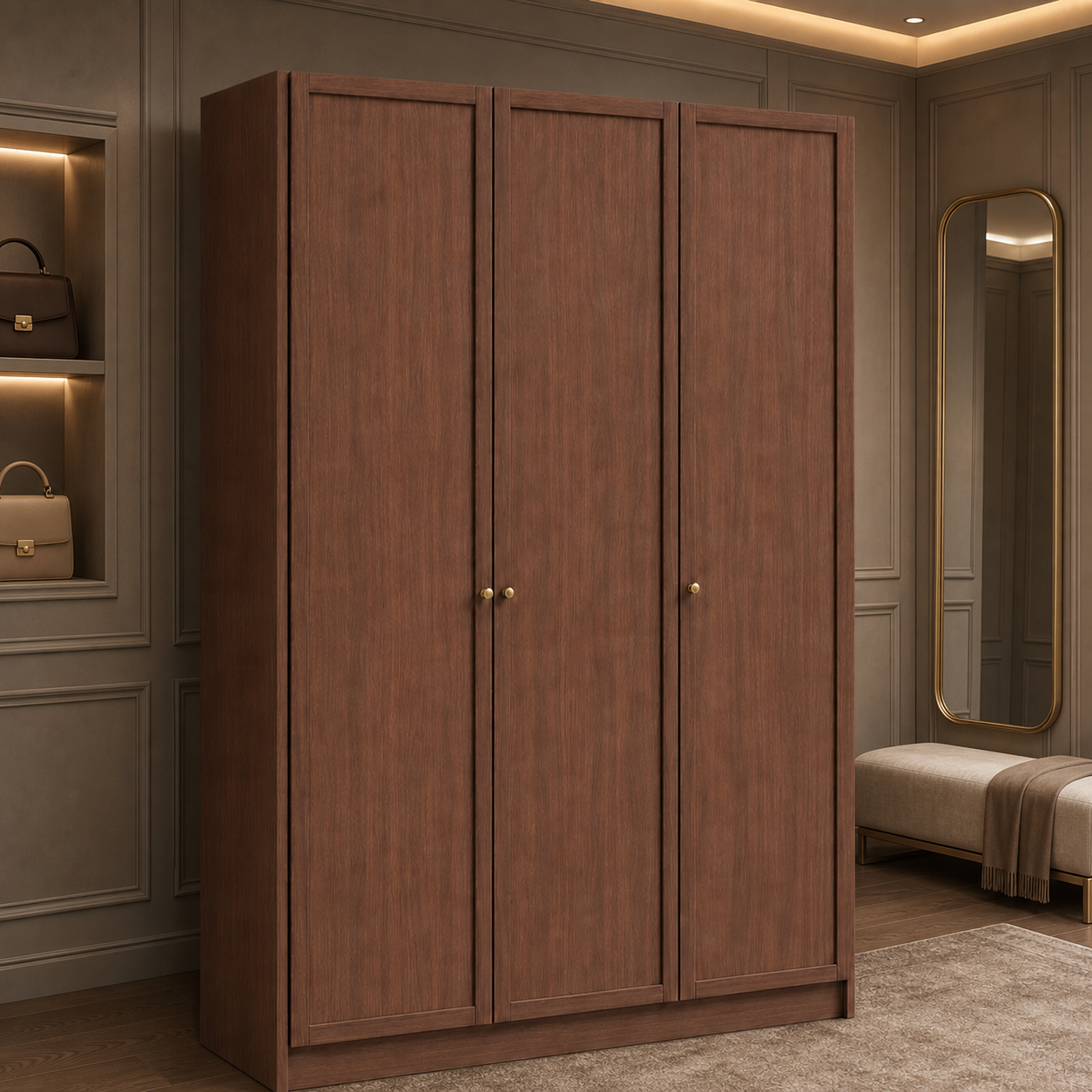 Linea Series - 1200mm Modern Framed Wardrobe - Extra-Tall Minimalist Three-Door Closet