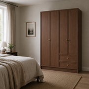 Linea Series - 1400mm Modular Framed Wardrobe - Extra-Tall Four-Door Closet with Drawers