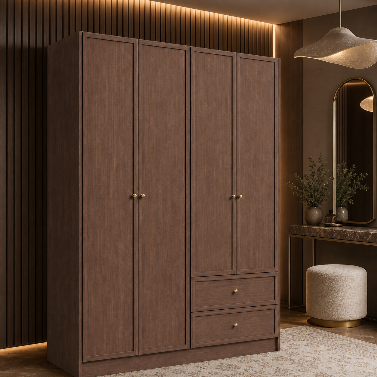 Linea Series - 1600mm Master Bedroom Framed Wardrobe - Extra-Tall Four-Door Closet with Drawers