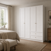 Linea Series - 1400mm Modular Framed Wardrobe - Extra-Tall Four-Door Closet with Drawers