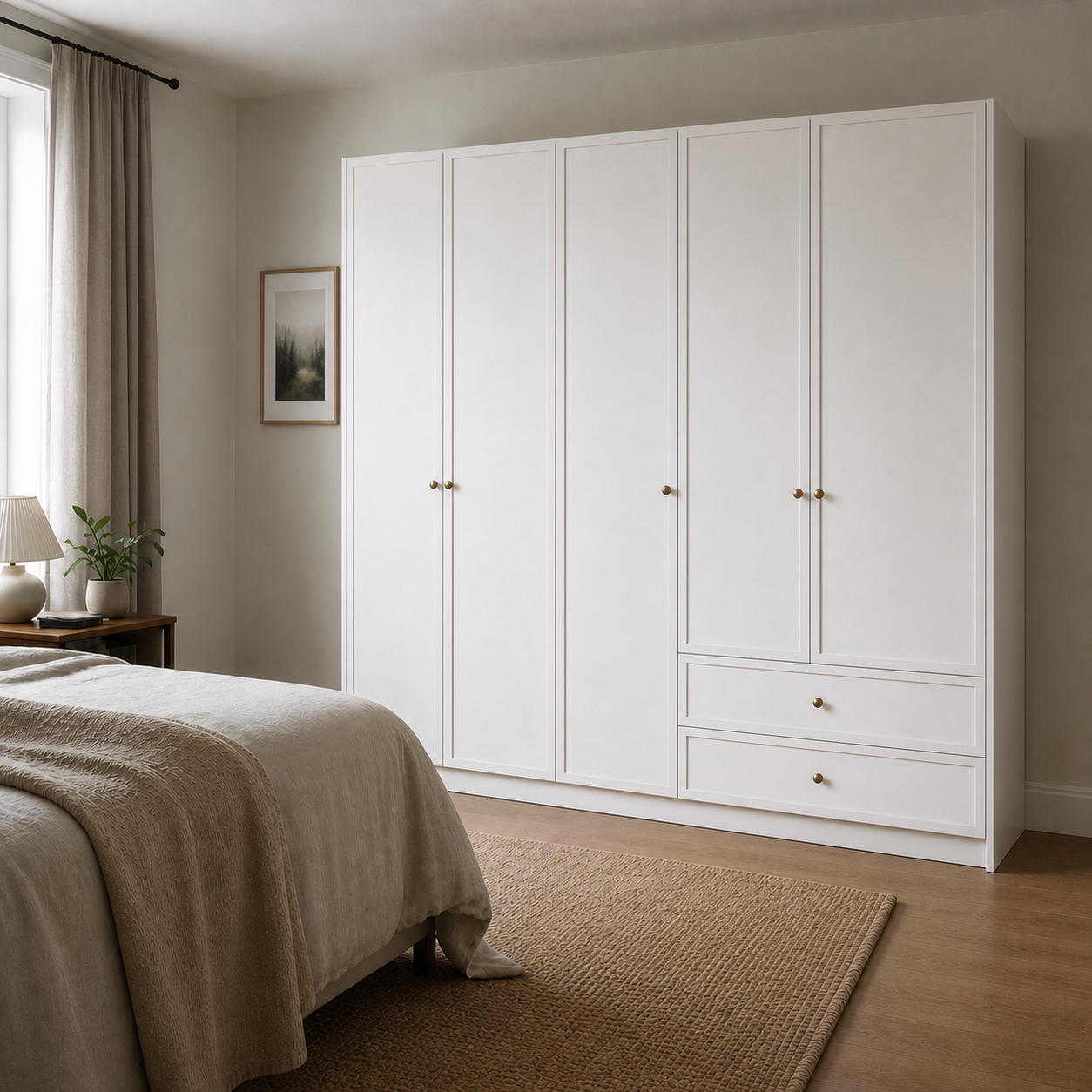 Linea Series - 2000mm Grand Framed Wardrobe - Extra-Tall Five-Door Closet with Drawers