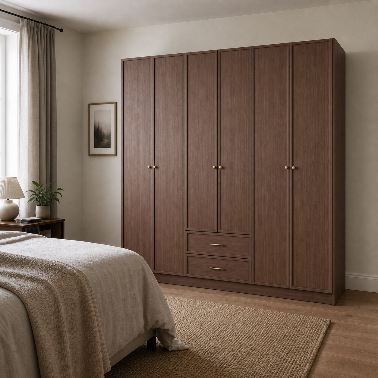 Linea Series - 2200mm Grand Framed Wardrobe - Extra-Tall Six-Door Closet with Drawers