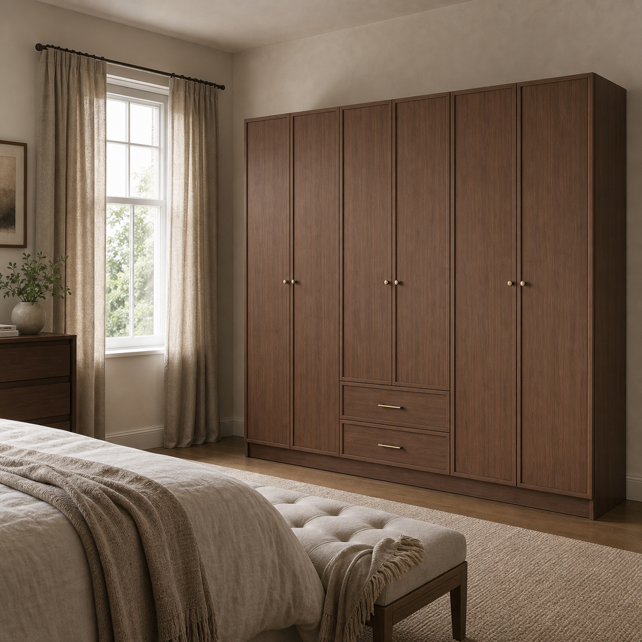 Linea Series - 2400mm Full-Wall Framed Wardrobe - Extra-Tall Six-Door Storage System with Drawers