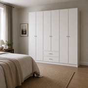 Linea Series - 2200mm Grand Framed Wardrobe - Extra-Tall Six-Door Closet with Drawers