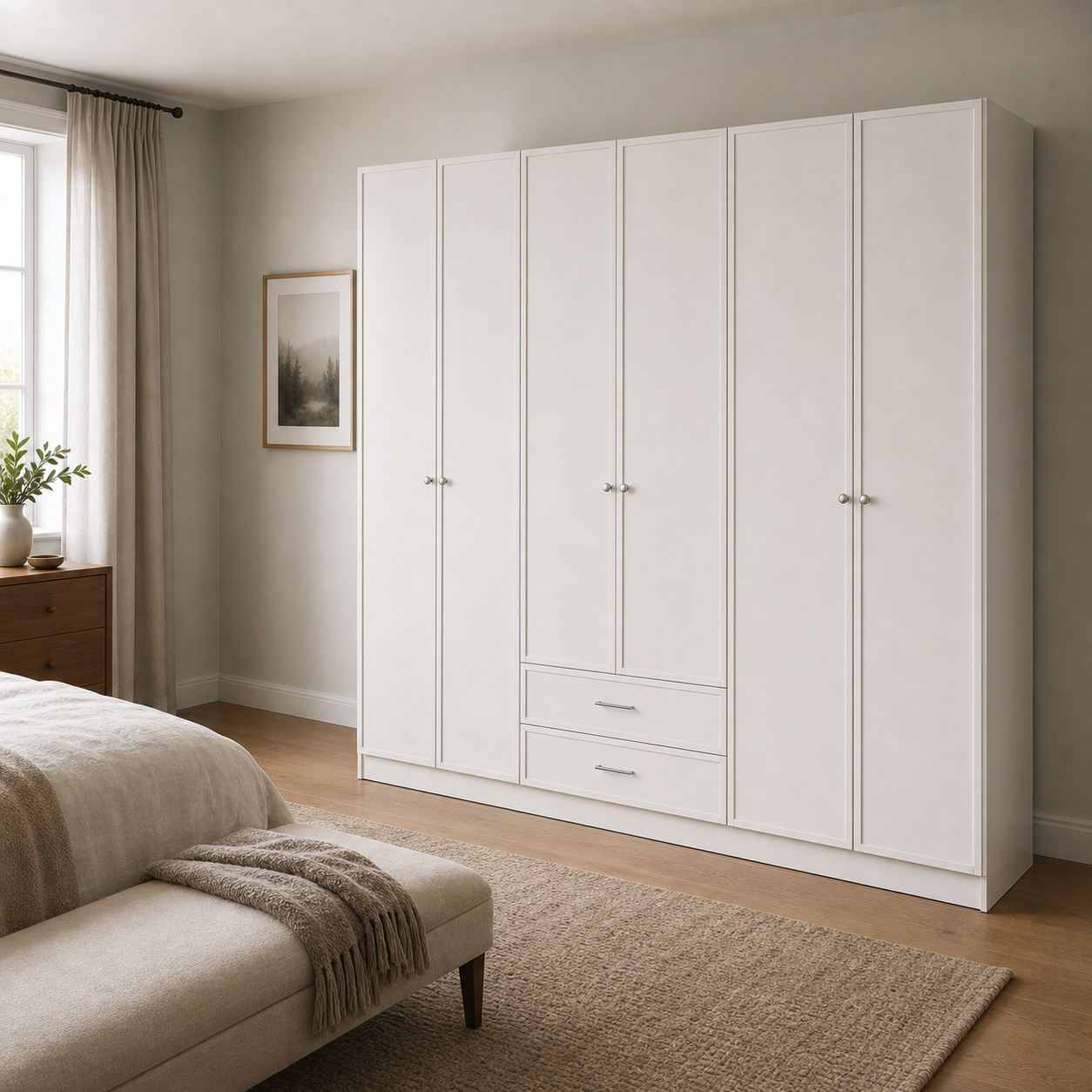 Linea Series - 2400mm Full-Wall Framed Wardrobe - Extra-Tall Six-Door Storage System with Drawers