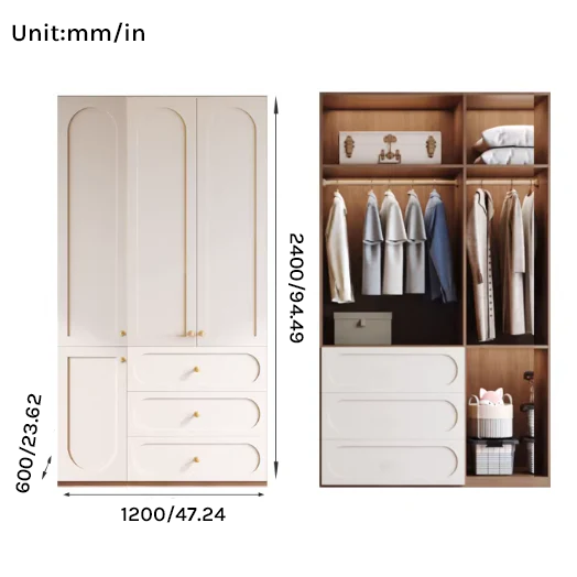 Louvre  Series - 1200mm Bedroom Wardrobe - French Cream Style Large Freestanding Closet