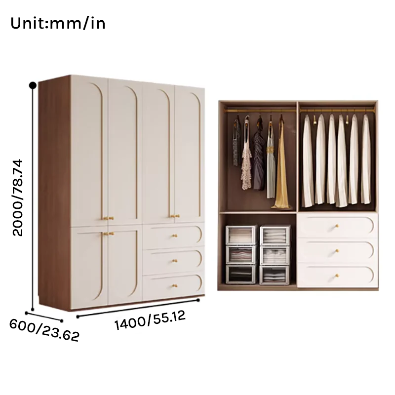 Louvre  Series - 1400mm Bedroom Wardrobe - French Cream Style Extra Wide Family Closet