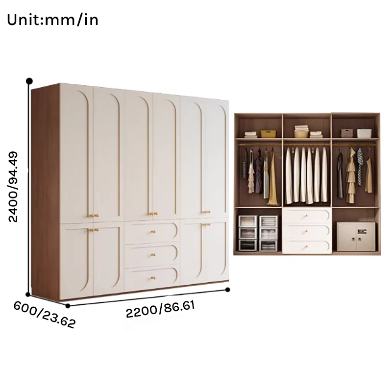 Louvre  Series - 2200mm Bedroom Wardrobe - Grand French Cream Style 2200mm Wall-to-Wall Closet