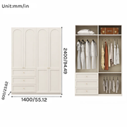 Lune Series - 1400mm Bedroom Wardrobe - French Cream Style Extra Wide Family Closet