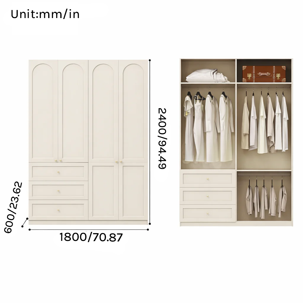 Lune Series - 1800mm Master Bedroom Wardrobe - Grand French Cream Style Extra Large Closet