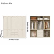 Lune Series - 2200mm Bedroom Wardrobe - Grand French Cream Style 2200mm Wall-to-Wall Closet