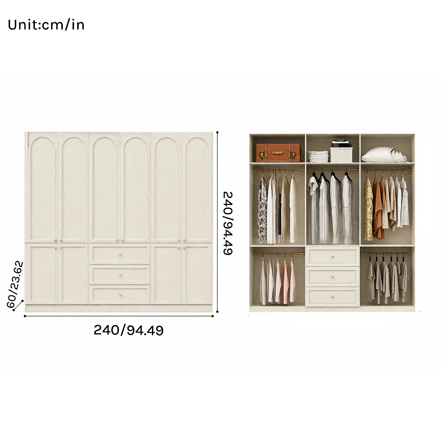 Lune Series - 2400mm Bedroom Wardrobe System - French Cream Style 2400mm Full-Wall Closet