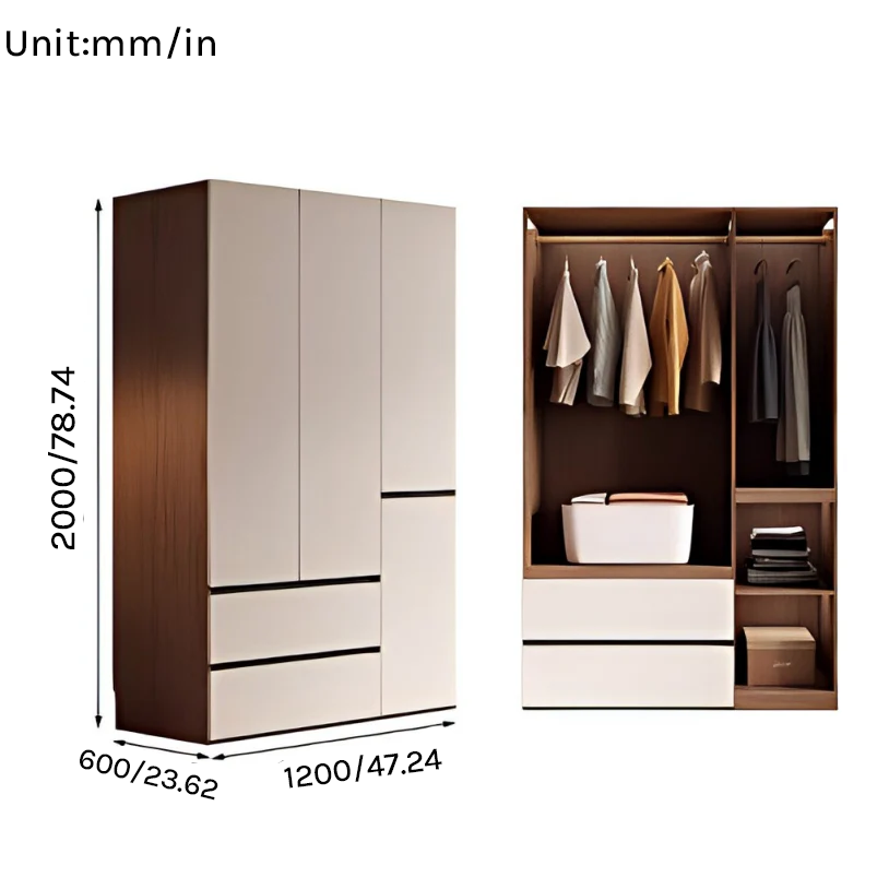 Aura Series - 1200mm Modern Handleless Wardrobe - Geometric White Wood Grain Minimalist Closet