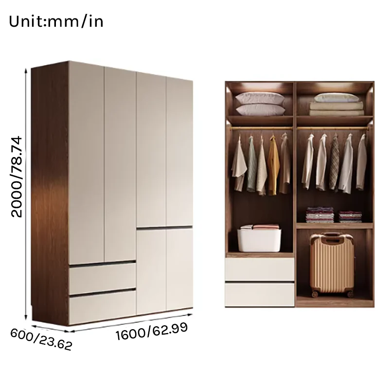 Aura Series - 1600mm Master Bedroom Wardrobe - Modern Handleless Geometric White Closet