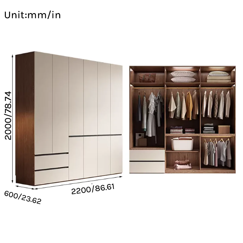 Aura Series - 2200mm Grand Modern Wardrobe - Handleless Geometric White Closet System