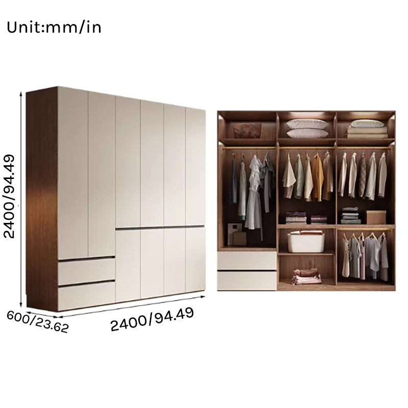 Aura Series - 2400mm Full-Wall Wardrobe - Modern Handleless Geometric White Closet System