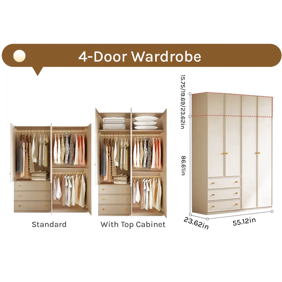 Flex Series - 1400mm Modular Wardrobe - Extra Wide Closet with Optional Top Cabinets
