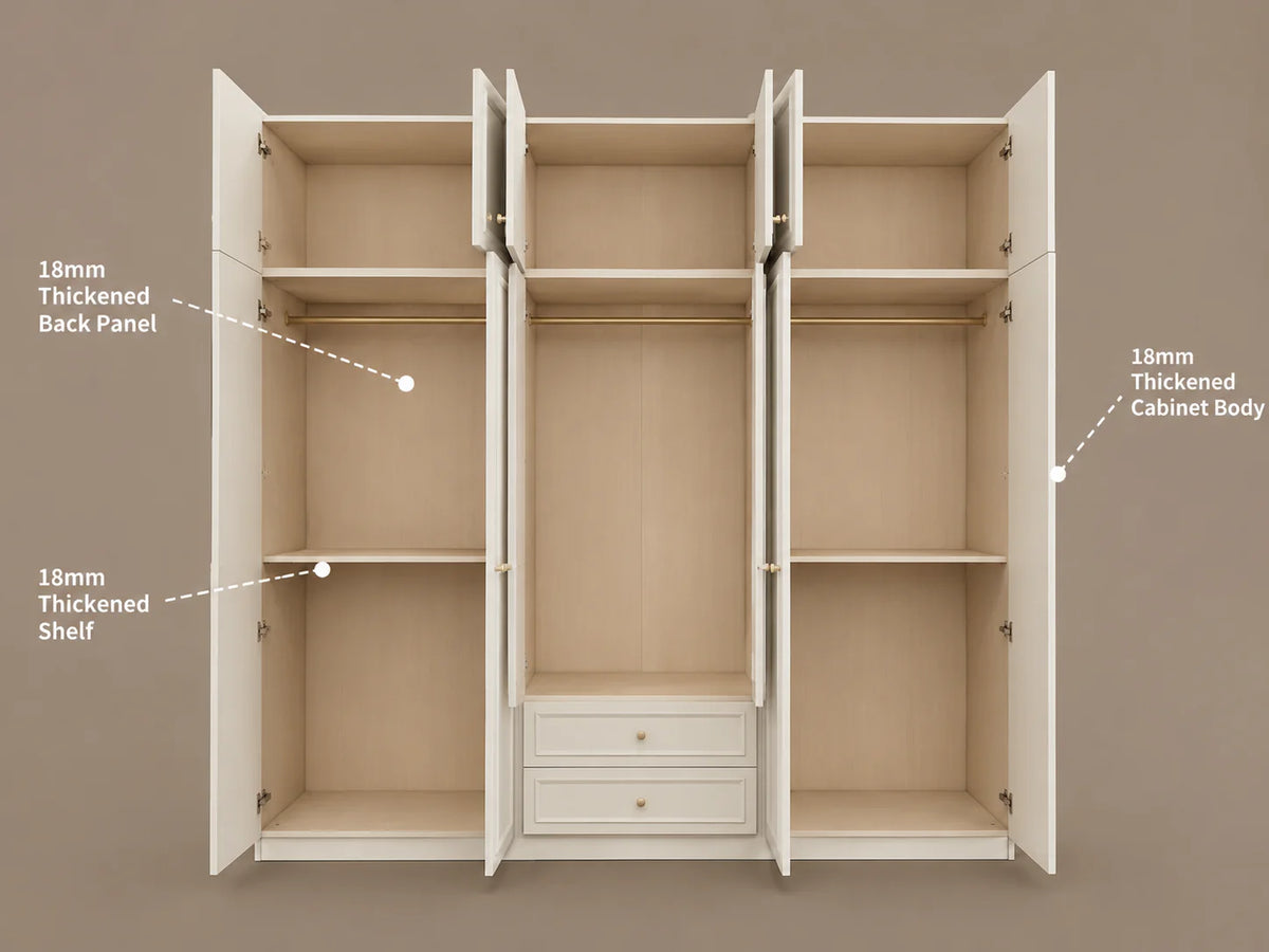 Alto Series - 2400mm Full-Wall Arched Wardrobe - Six-Door Storage System with Overhead Cabinets and Drawers