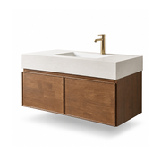 Light Walnut French Wood Grain Bathroom Vanity with Seamless Ceramic Basin for Modern Bathrooms