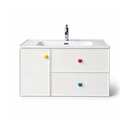 Modern Floating White Bathroom Vanity with Colourful Heart-Shaped Handles & Integrated Ceramic Basin for Bathrooms
