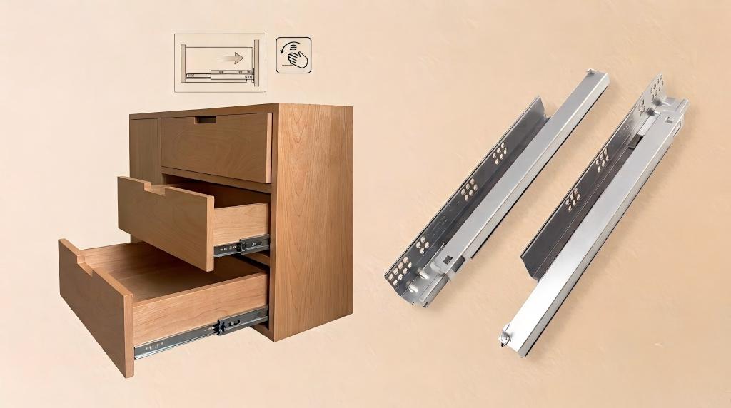 Modern Natural Wood Style Handleless Bathroom Vanity Cabinet